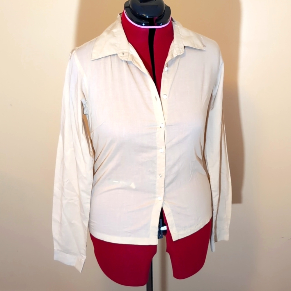 Bison| Cream Long Sleeve Button Down Shirt Cotton